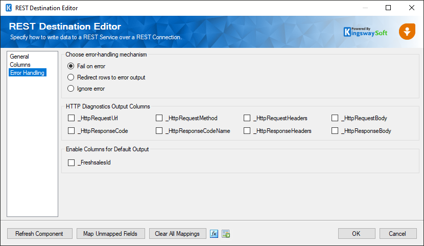 Freshsales Destination component - Error handling